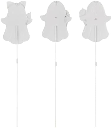 Glitzhome Halloween Metal Yard Stakes Set of 3 – 23.75" H Pink Ghosts Holding Ice Cream Cones, Cute Outdoor Halloween Decorations, Glossy Iron Garden Stakes for Lawn, Walkway, Party,Fall Decor