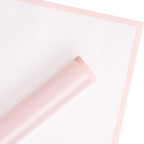 WRAPAHOLIC 20 Sheets Flower Wrapping Paper - 22.4 x 22.4 inch Pink Border Water-Resistant Floral Bouquet Wrapping Paper, Florist Supplies Packaging Paper for Wedding Birthday Gift DIY