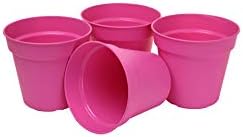 Mintra Garden Pots, 4 Pack Bulk Plastic Plant Pots with Drainage Tray, Round Indoor & Outdoor Decorative Planters with Drain Holes for Flowers, Herbs & Plants, 11cm Diameter – Fuchsia, 4.3 in