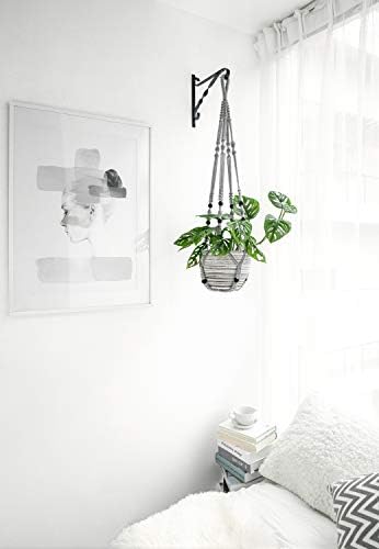 Mkono Macrame Plant Hanger Indoor 35 Inch Hanging Planter Basket Grey 2Pc