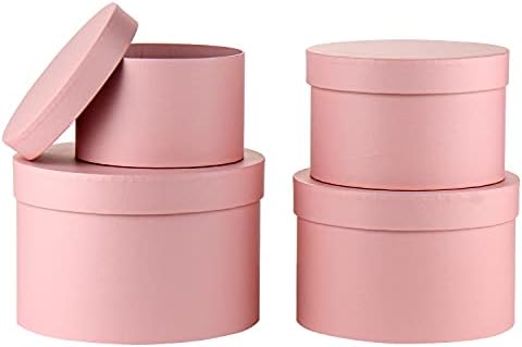 Oairse Round Gift Boxes with Lids Flower Box for Arrangements Pink Round Box Set of 4 Nesting Gift Boxes with Lids for Flowers Arrangements Empty, Bridesmaid, Proposal, Wedding, Birthday, Party Favor
