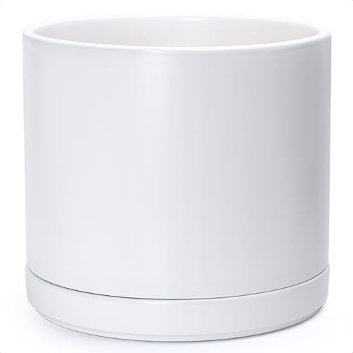 D'vine Dev 14 Inch Ceramic Planter Pot, White, 94-O-G-1