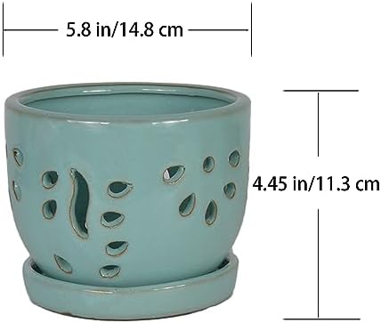 W&W Orchid Pot with Holes and Saucer for Repotting, Turquoise, 5.8"