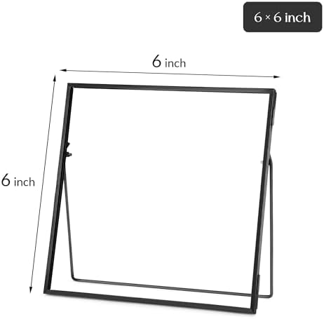 REDHUGO Double Glass Frame for Pressed Flowers, Square, Black, 6x6 Inches