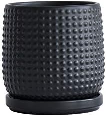 D'vine Dev Beaded Ceramic Pot with Saucer, 4 in, Ebony Matte, 27-C-Z-6
