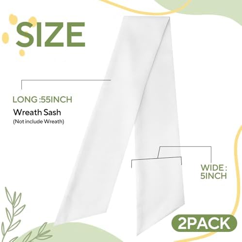 2 Pcs White Wreath Sash for Front Door Linen Wreath Ribbon Bow for Yard Porch Garland Home Decor