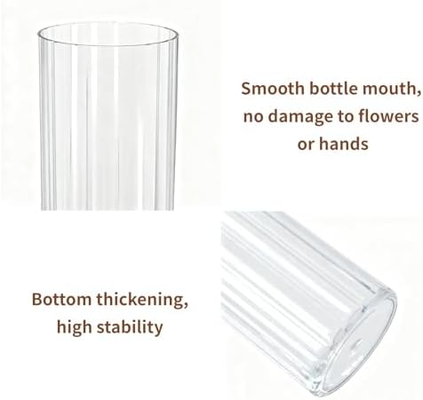 Flower Vase, Non-breakable Vase for Flower, Ribbed Acrylic Vase, 5"W x 12"H Tall Clear Cylinder Vases for Centerpieces, Living Room, Dining Table, Office, Bookshelf Decoration Housewarming Gift