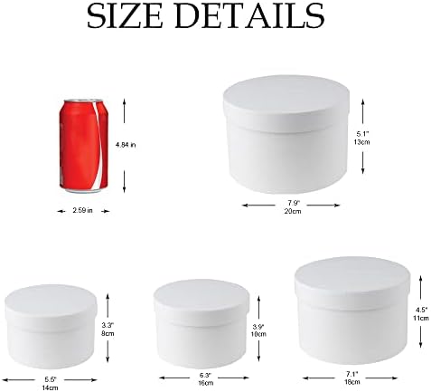 Round Gift Boxes with Lids Flower Boxes for Arrangements White Round Boxes Set of 4 Nesting Gift Boxes with Lids for Flowers Arrangements Empty, Bridesmaid, Proposal, Wedding, Birthday, Party Favor
