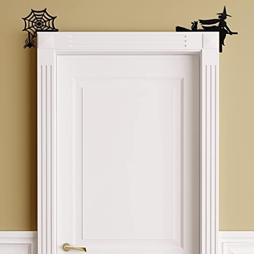 Jetec 2 Pcs Halloween Door Corner Sign Wood Witch Spider Web, Black