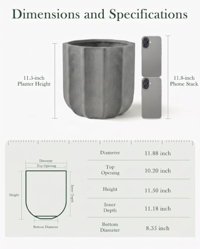 12 Inch Pots for Plants, Large Ceramic Planter with Drainage Hole