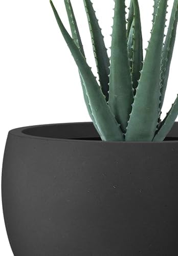 Kante Accent Round Bowl Black Concrete Planter 14" Dia, Outdoor