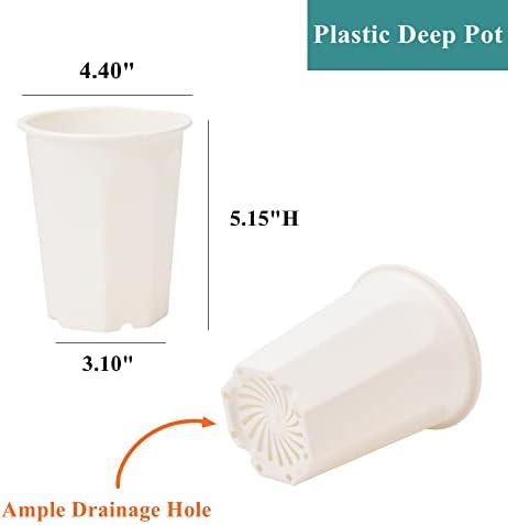 14 Pack 4.40 Inch White Plastic Deep Nursery and Seedling Pots, Round Planter Container for Transplanting, Cutting, Succulent
