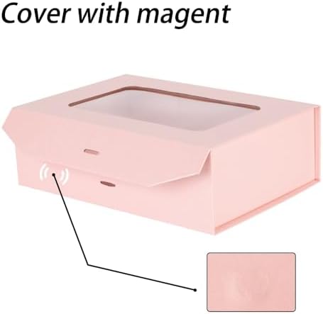 Pink Gift Box for Presents with Ribbon 10.8x7.5x3.5 Inches Clear Gift Box with Window Magnetic Closure Gift Boxes with Lids