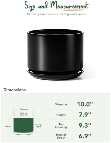 LE TAUCI 10 inch Plant Pot, Ceramic Pots for Plants, Black