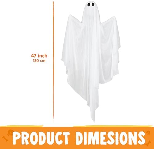 JOYIN 2 Pcs 47” Halloween Hanging Light up Ghost Decorations Outdoor, Halloween White Hanging Ghosts with Purple LED Lights for Haunted House Prop, Party Supplies, Front Yard Patio Garden Decor