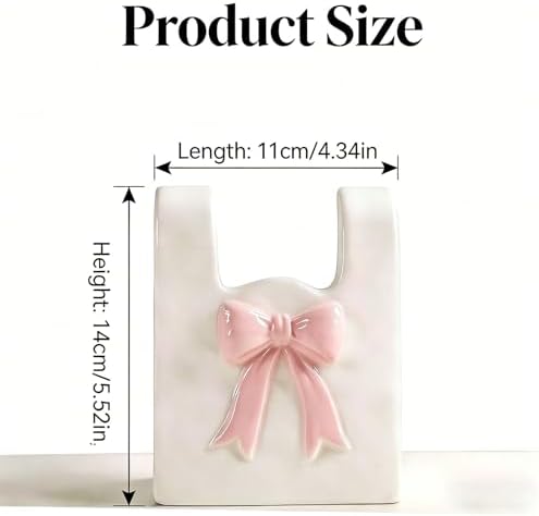 Ceramic Flower Vase Small Purse Vase White Bow Bag Vases Cute Home Decor Flower Vases for Centerpiece Table Shelf Living Room Women Gifts