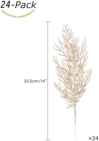 Christmas Glitter Berries Stems 16pcs Artificial Berry Picks for Christmas Tree Ornaments fillers, DIY Xmas Wreath, Crafts, Garland, Holiday, Party, Wedding and Home Decoration (Champagne Gold)