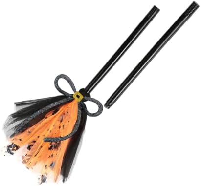 Halloween Witches Broom, Purple Wizard Broom for Halloween Decorations, Plastic Spider Broom Witch Broomstick, Halloween Witch Decoration Props, Witch Costume Accessories (Black#B)
