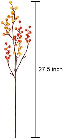 6 Pack Fall Berry Stems Fake Orange Holly Berries Branches Long Stem Plants for Vase, Fall Thanksgivings Harvest Christmas Festival Decorations