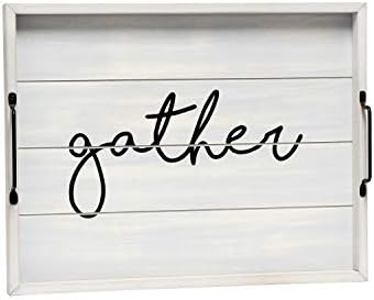 Elegant Designs HG2000-GGH Decorative Wood Serving Tray w/Handles, 15.50" x 12", Gather (Pack of 4)