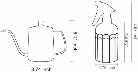 OFFIDIX Watering Can for Indoor Plants Long Spout Metal Stainless Steel 21 oz Small Watering Can with 14 oz Glass Plant Mister Spray Bottle for Plants Bonsai