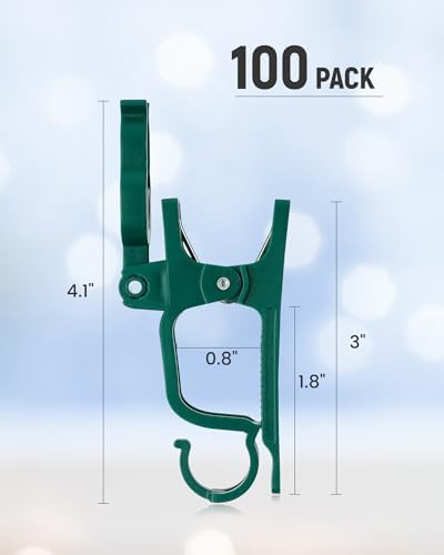 SURAIELEC 100 Pack Gutter Light Clips, C7 C9 Christmas Clips Outdoor, Green