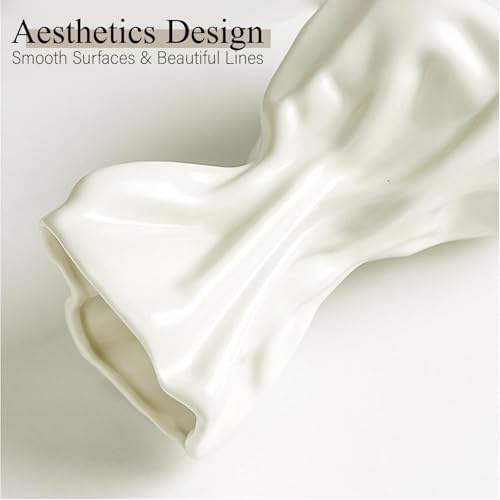 6IN Cream Ceramic Vase, Irregular Flower Vase Modern Art Decorative Vase