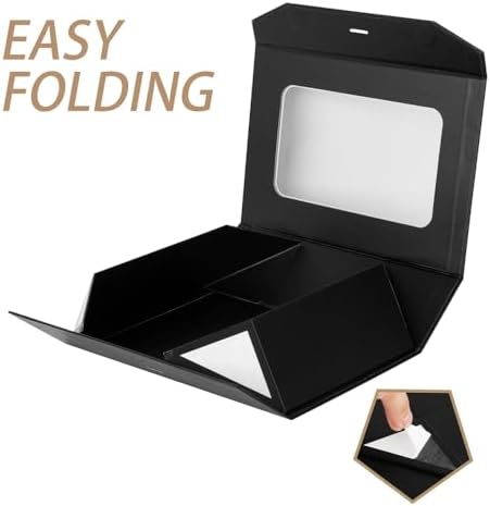 5 Pcs Black Gift Box for Presents with Ribbon 10.8x7.5x3.5 Inches Clear Gift Box with Window Magnetic Closure Gift Boxes with Lids