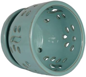 W&W Orchid Pot with Holes and Saucer for Repotting, Turquoise, 5.8"