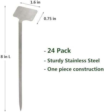 24 Pack Stainless Steel Plant Labels, Waterproof Metal Plant Markers for Outdoor Garden, Greenhouse, Vegetables, Herbs, Flowers - Comes with 2 Permanent Markers (Samll-8 in L)