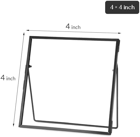 REDHUGO Double Glass Frame for Pressed Flowers, Square, Black, 4x4 Inches