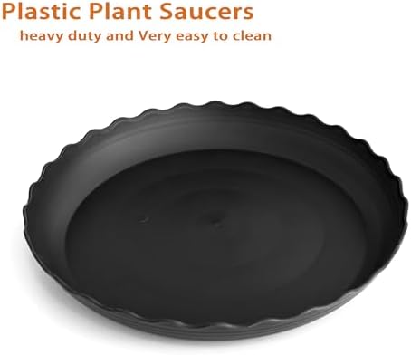 4 Pack of 16 inch Plant Saucer, Depth Large Plant Tray, Heavy Duty Plant Trays for Indoors no Holes, Plastic Pot Tray for Planter (Black)
