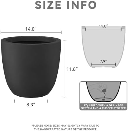 Kante Accent Round Bowl Black Concrete Planter 14" Dia, Outdoor