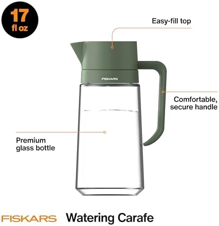 Fiskars 17oz Glass Watering Can for Indoor Plants, Easy Fill Top, Clear