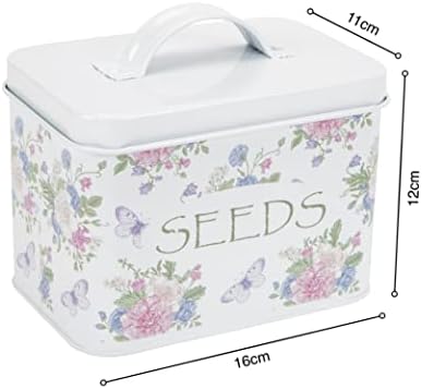 Katai – Seed Storage Box – Durable Metal Organizer for Gardeners with Lid, Monthly Dividers, 20 Envelopes & Pencil – Compact Floral Seed Packet Box