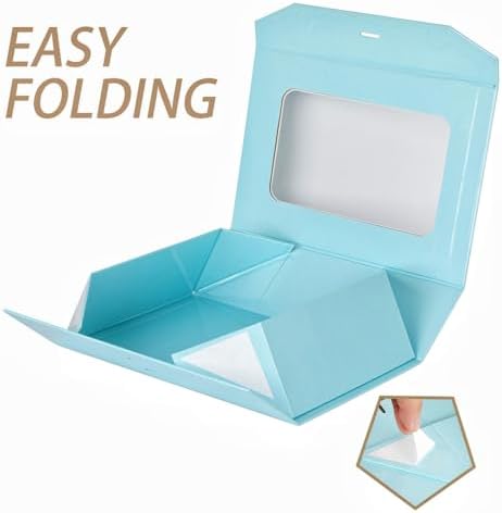 5 Pcs Blue Gift Box for Presents with Ribbon 13.2x11x5.3 Inches Clear Gift Box with Window Magnetic Closure Gift Boxes with Lids