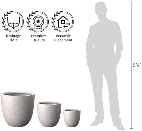Kante Set of 3 CON Gray Concrete Bowl Planters 18" 14" 10" Dia