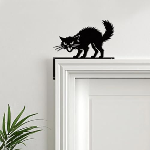 CUTHOLLOW Ruffled Black Cat Door Topper Sign Wall Art Decor
