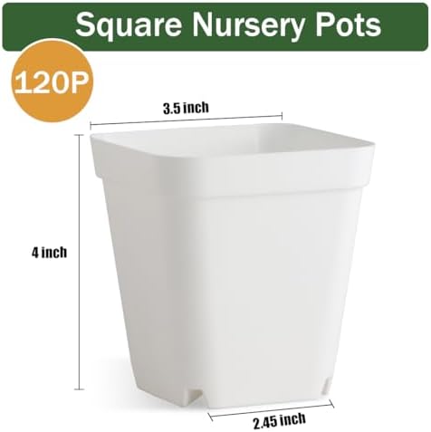 120 Pcs Nursery Pots 3.5 Inch, Plastic Seed Starting Pot with Drainage Holes, Small Sturdy Seedling pots for Planting, Cuttings (White)
