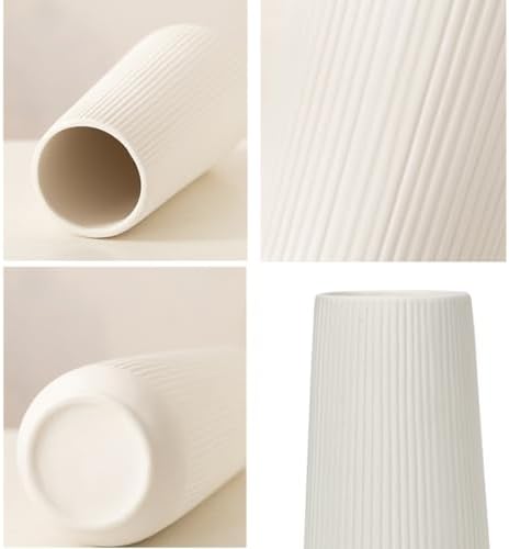 Ceramic Vase for Flower, Pampas Grass Vase, 7.8''H Ribbed Decor Vase, White