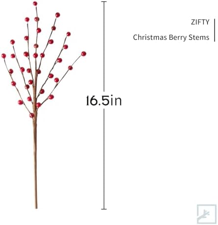 ZIFTY 15Pcs Christmas Artificial Holly Berry Stem, 16.5 Inch Holly Berry Pick Decorative Wire Branch Sprays for Christmas Tree Decorations Flower Arrangements Wedding Holiday Home Decor (Red)