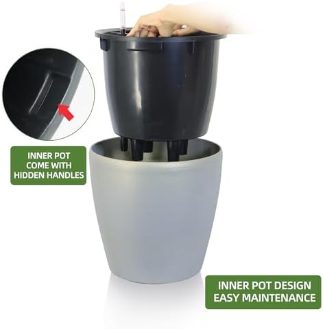 Dexceder 13x12 Self Watering Planter with Wheels (Grey Gold Crackle)