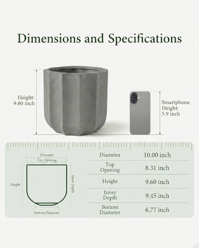 10 Inch Ceramic Plant Pot for Indoor Plants with Drainage Hole