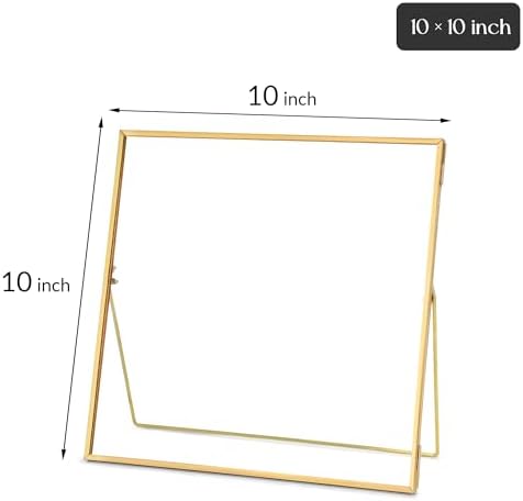 REDHUGO Double Glass Frame for Pressed Flowers, Square, Gold, 10x10 Inches