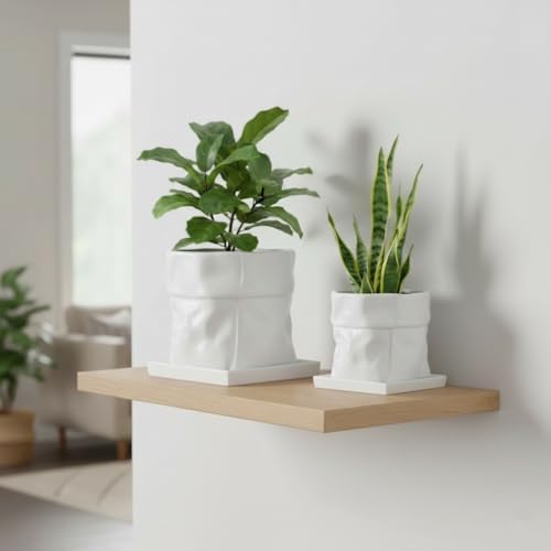 Nihow 8 Inch Ceramic Plant Pot with Drainage & Square Saucer,White