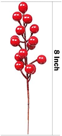 DR.DUDU 48 Pack Red Berry Stems for Christmas Tree Decor, 8 Inch