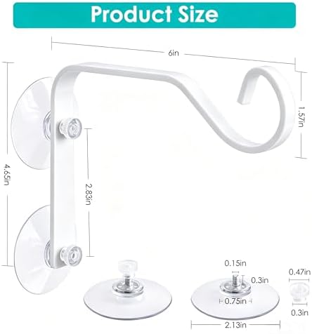 Heavy-Duty Window Suction Cup with Hanger, Window Mounted Wildlife, Hummingbird, Bird Feeders, Decorative Birdhouses, Wind Chimes & Plants, Strong Load-Bearing Hanging Hook（White）