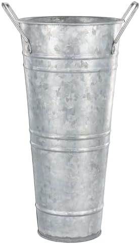 KINJOEK 8 PCS 9 Inch Galvanized Metal Flower Vases, Rustic Farmhouse French Flower Bucket Pots with Handle, Tall Galvanized Metal Vases for Centerpieces, Planter, Home Decor, Silver