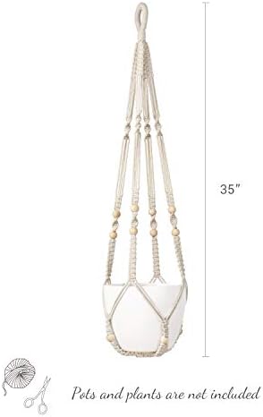 Mkono Macrame Plant Hanger Indoor 35 Inch Hanging Planter Basket Ivory 2Pcs