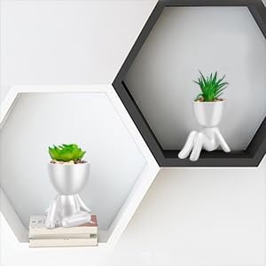 Set of 4 Artificial Succulents in Ceramic Pots, Cute Human Shaped Fake Plants for Shelves, Small Faux Plants for Office